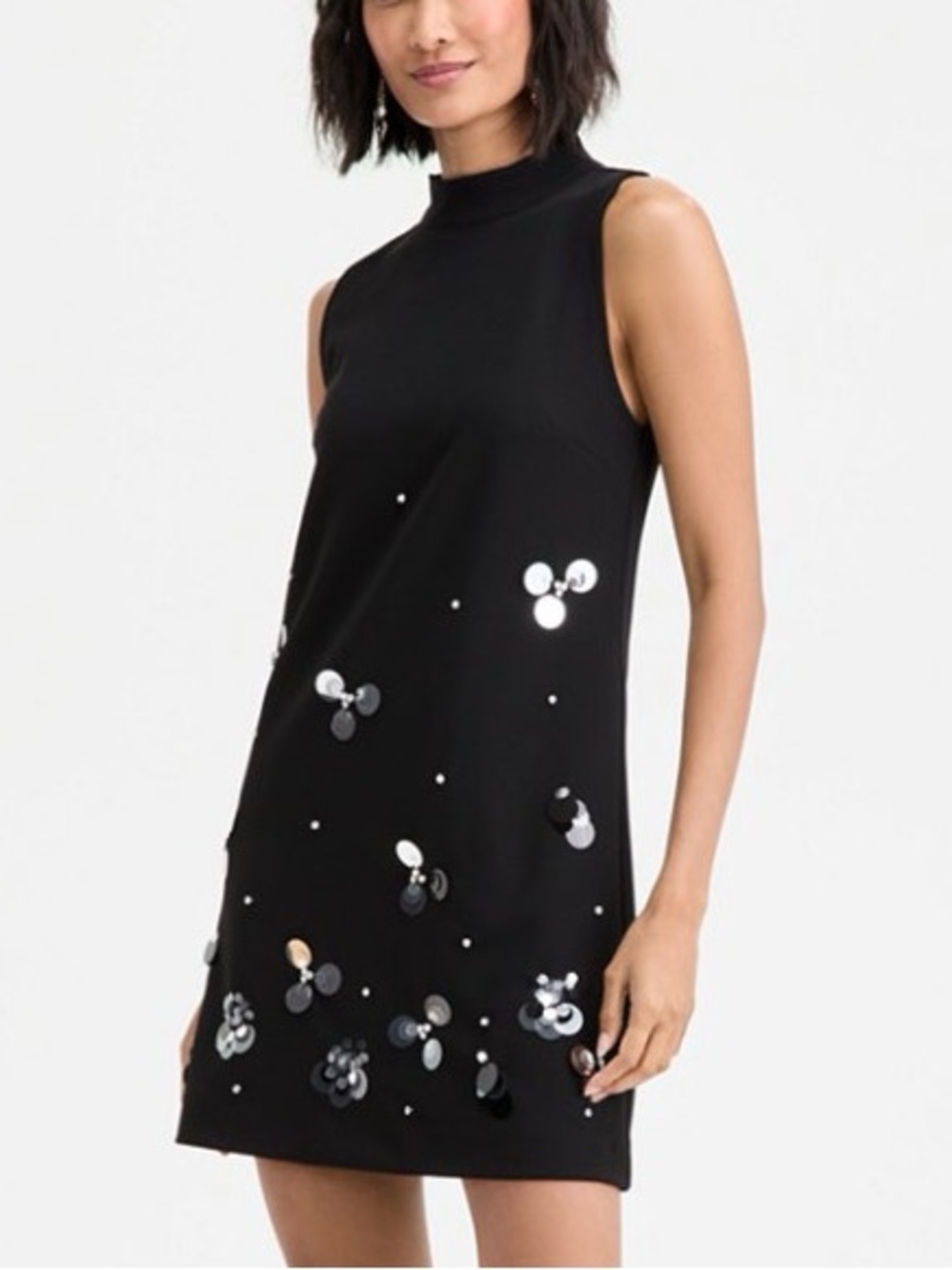 New On 34th Paillette Embellished Mock Neck Shift Dress